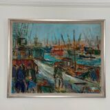 Swedish Oil on Canvas – “Port of Gothenburg” by Eric With