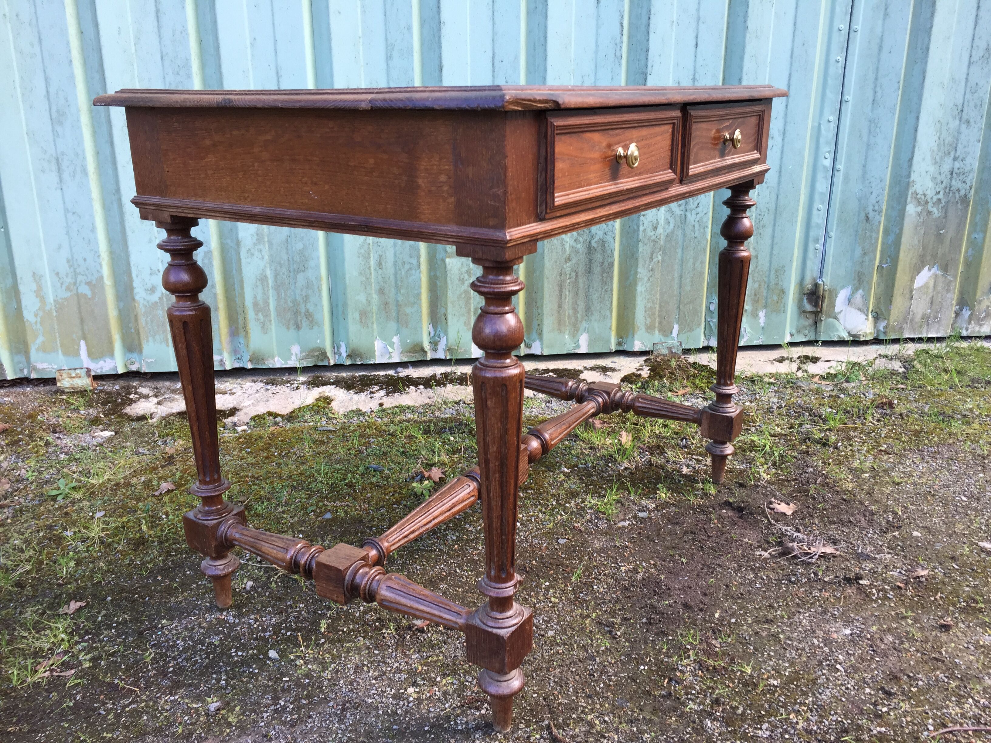 Vintage oak desk table with 2 drawers