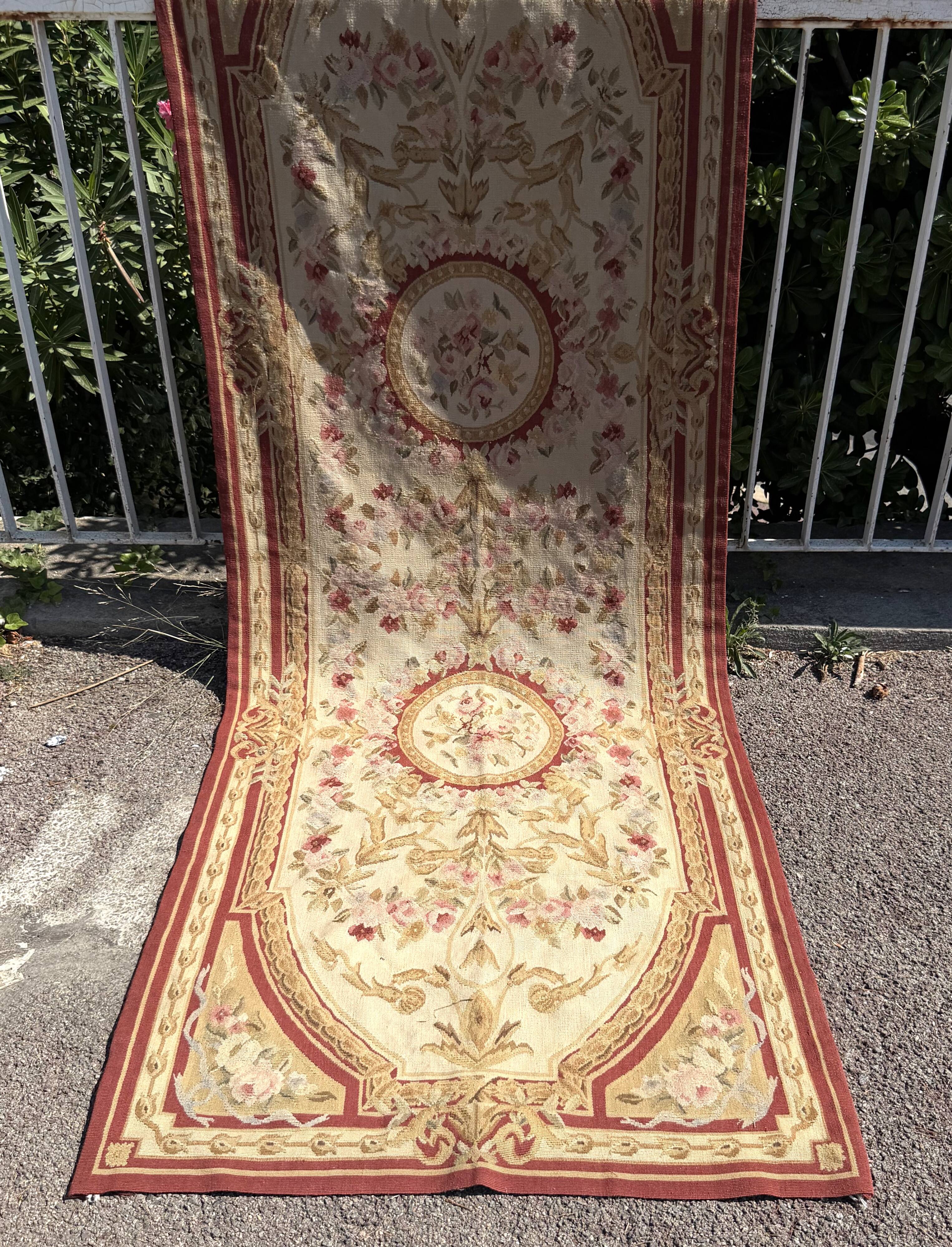 Aubusson style knotted pile rug – 2.45 x 0.90 metres –