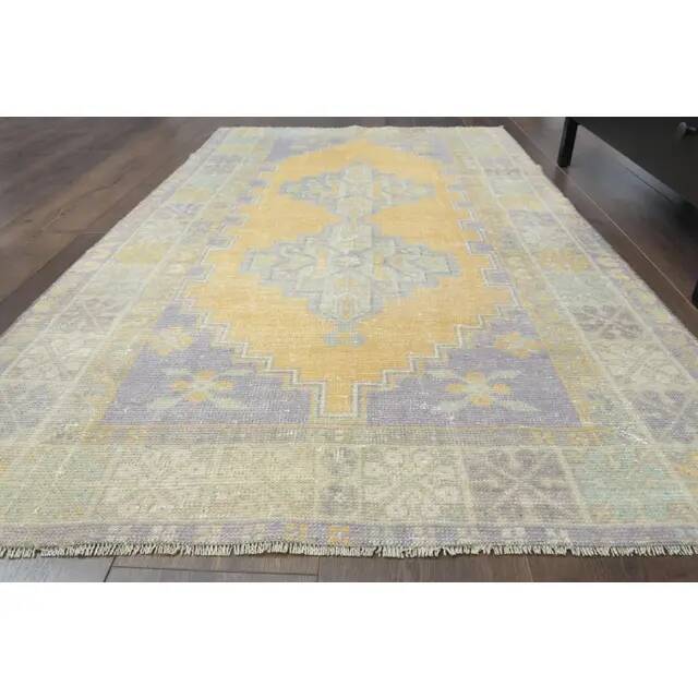 Vintage Turkish Oushak Handmade Wool Cotton Orange Area Rug 104x180