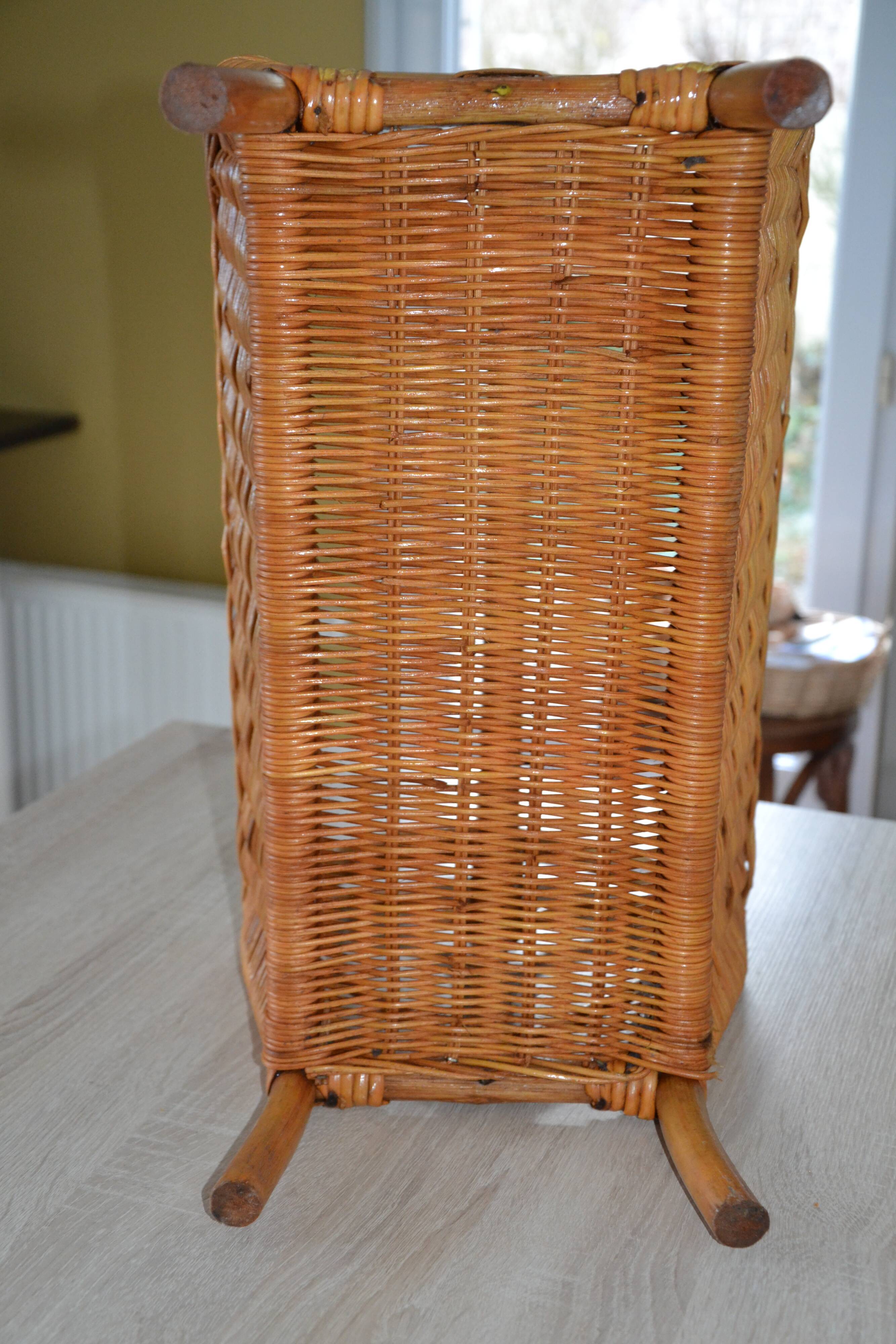 Vintage woven rattan magazine rack