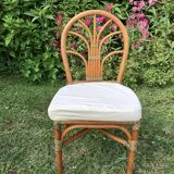Set of 3 rattan / bamboo chairs with cushions years 1960-1970