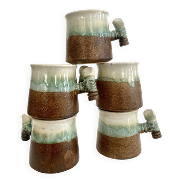 5 glazed and scarified ceramic cups