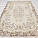 6x9 Vintage Ivory & Pastel Yellow Handmade Wool Persian Area Rug,169x259 Cm