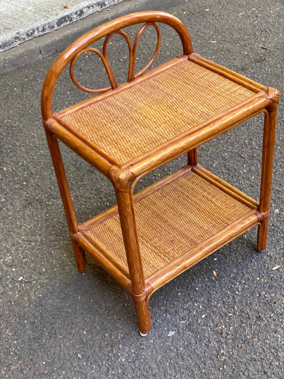 Rattan and woven wicker bedside table 1970