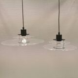 Slim-line" UFO / SpaceAge lamps in plexiglass and metal, in transparent, green and black colours