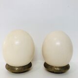 Pair of ostrich eggs on base, early 20th