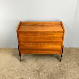 Rolling bar cabinet with interior mirrors, walnut, 60s, vintage