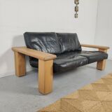 Walter Knoll leather sofa in leather and light oak, 1980