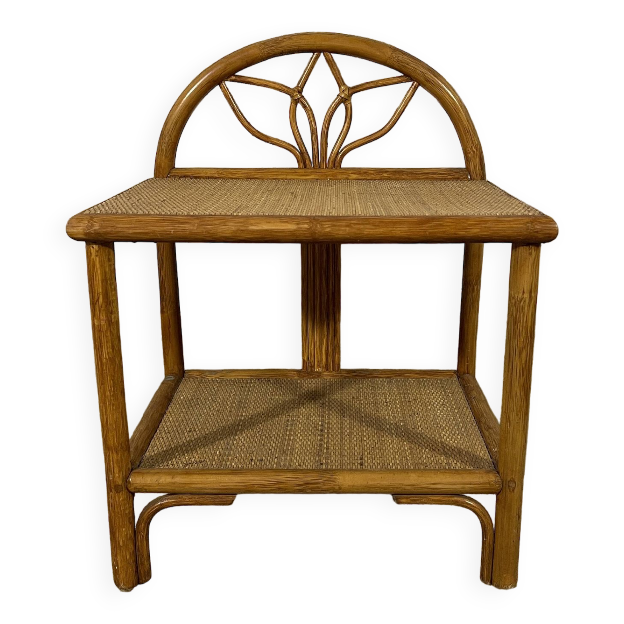 Wicker and bamboo bedside table