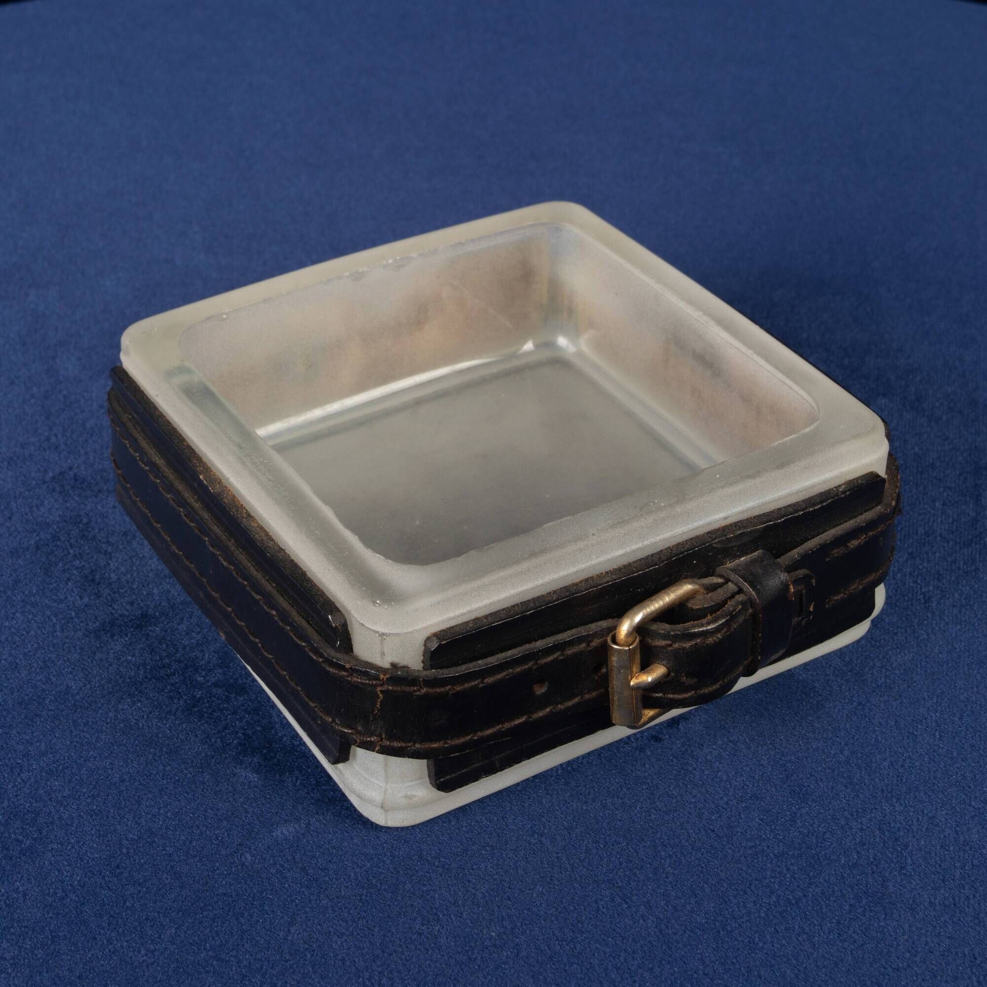 Jacques Adnet Hand-Stitched Leather Ashtray, France 1950