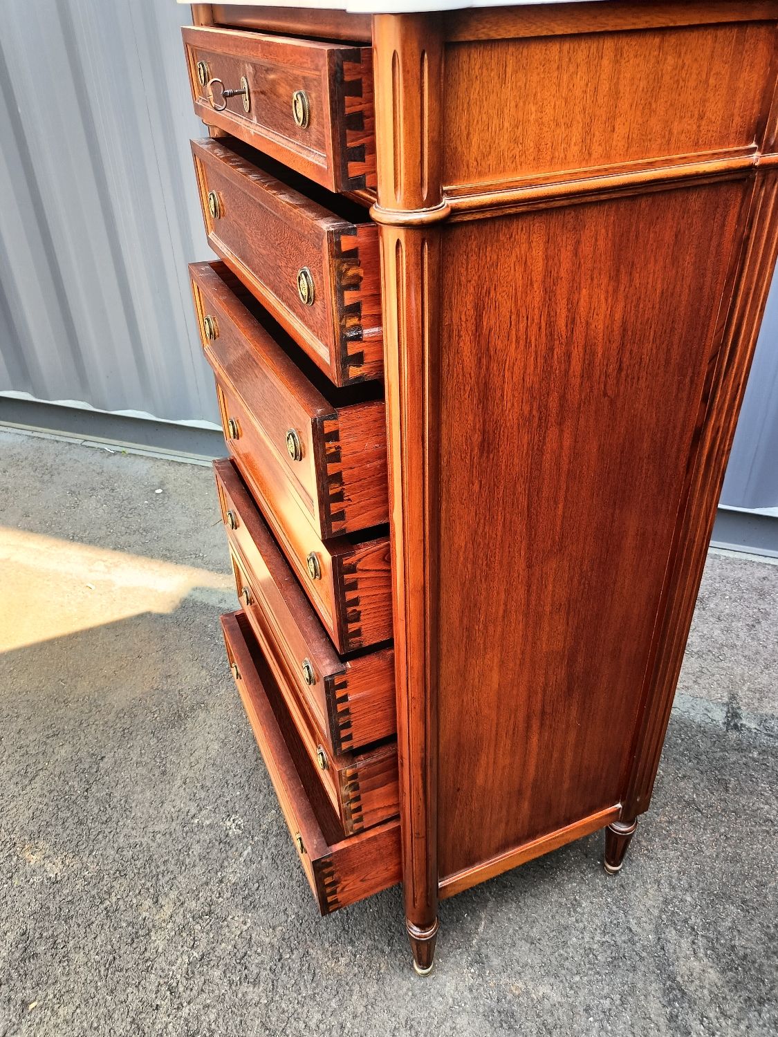 Louis XVI marble top chest of drawers