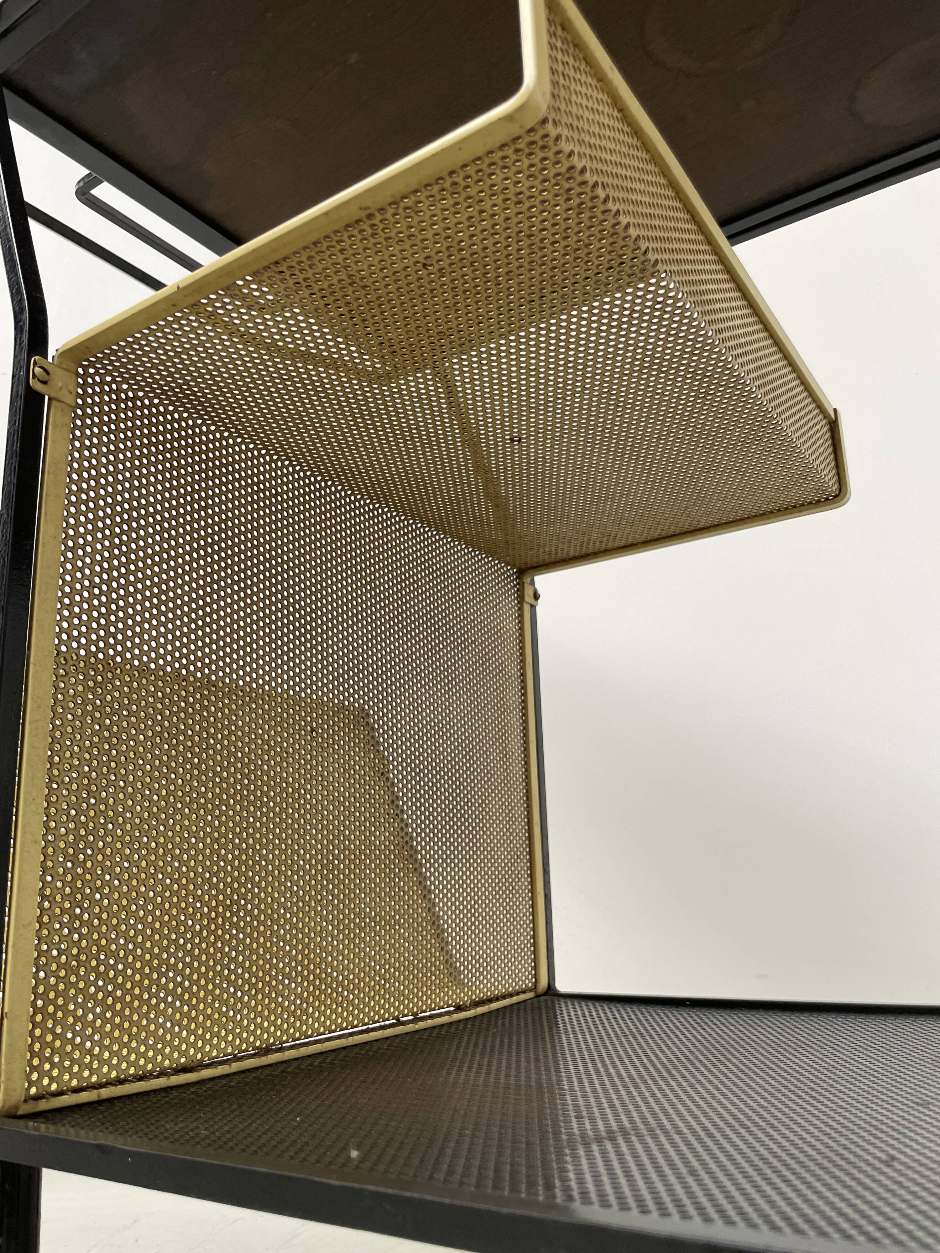 Perforated metal serving trolley in the Mathieu Matégot style