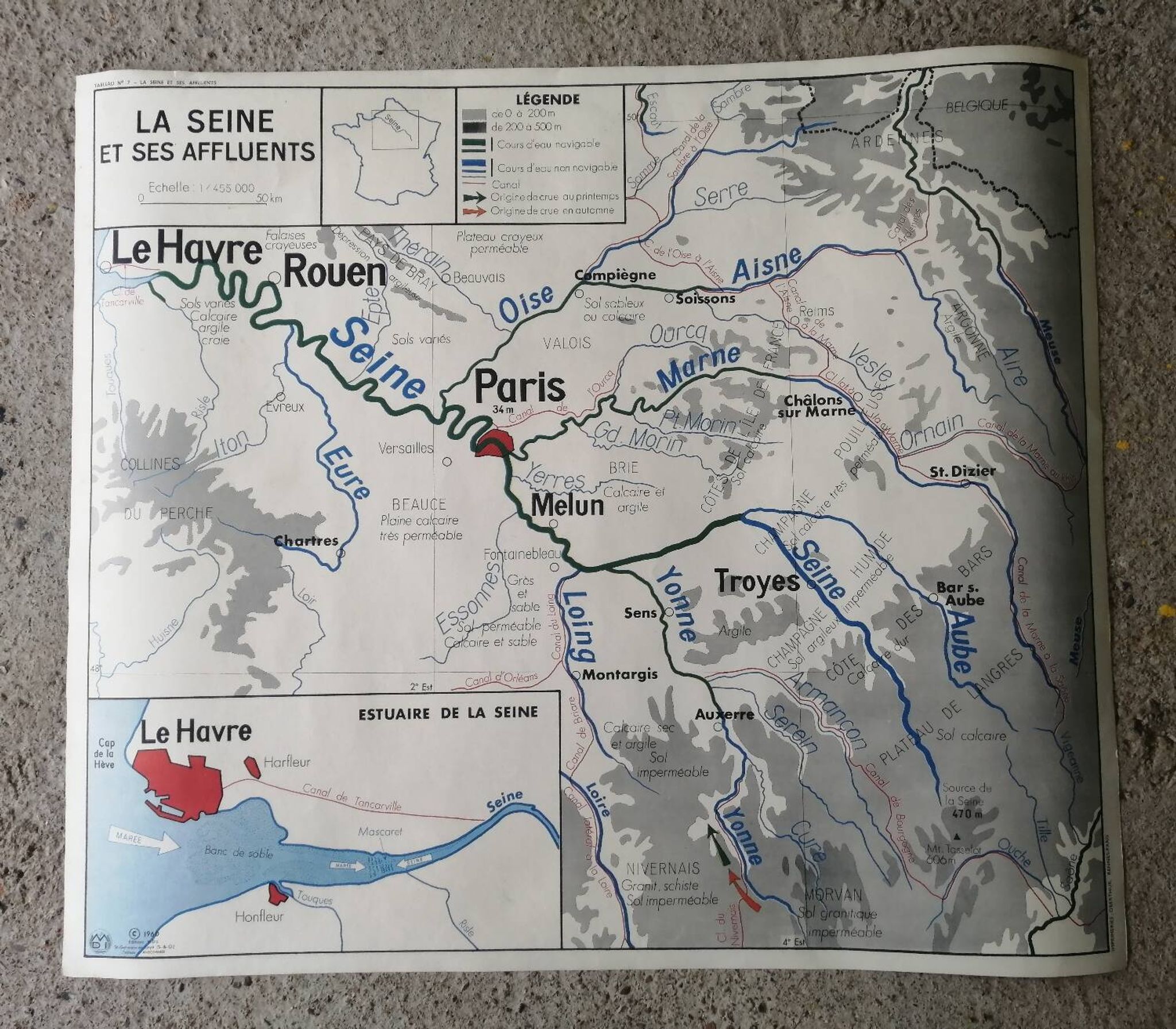Vintage school map MDI FRANCE The Seine