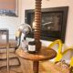 Oak floor lamp made of turned wood.
