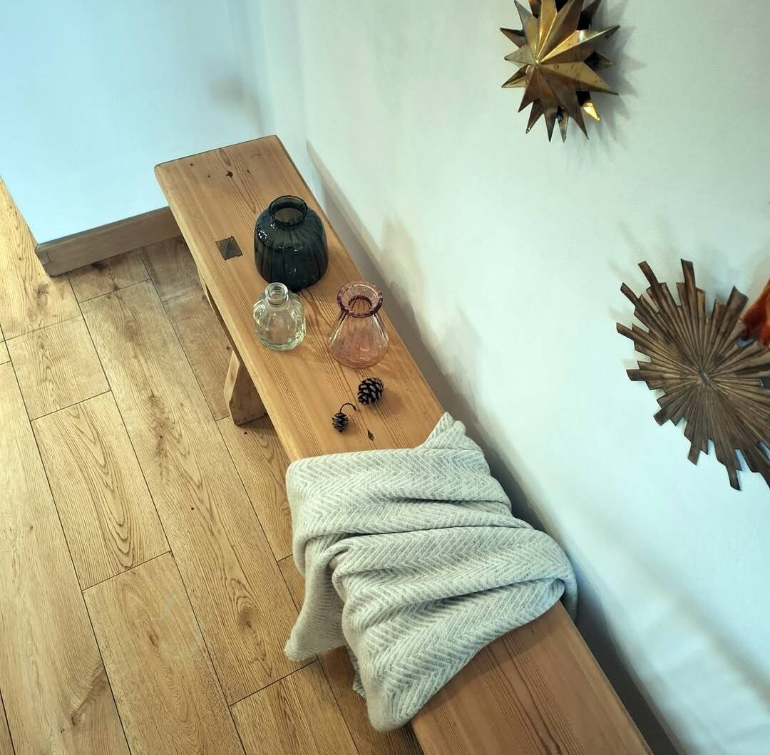 Old farmhouse bench in knotted pine