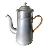 Old aluminum coffee maker, woven wicker handle