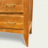 Vintage chest of drawers with tapered legs, solid raw oak, 1960.