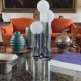 Hollywood regency 3 lights metal and opaline glass table lamp, Lama, Italy 1970s