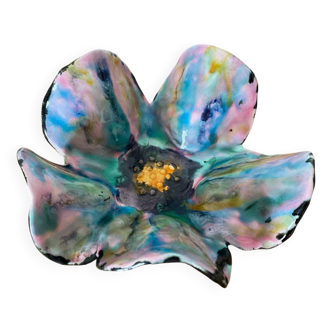 Antique Flower Shaped Multicolored Ceramic Empty Pocket Signed HC Vintage