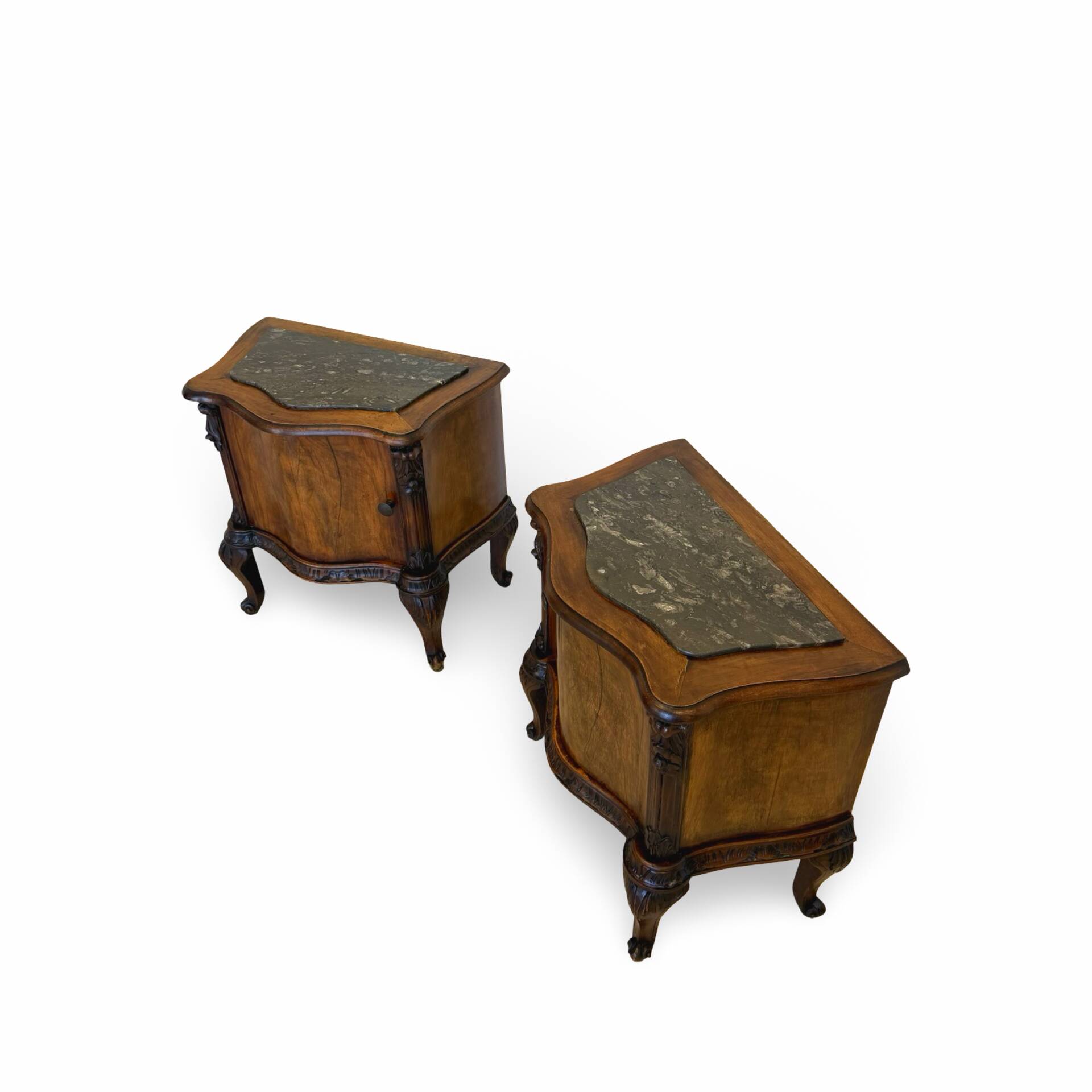 serpentine nightstands in walnut Art Deco