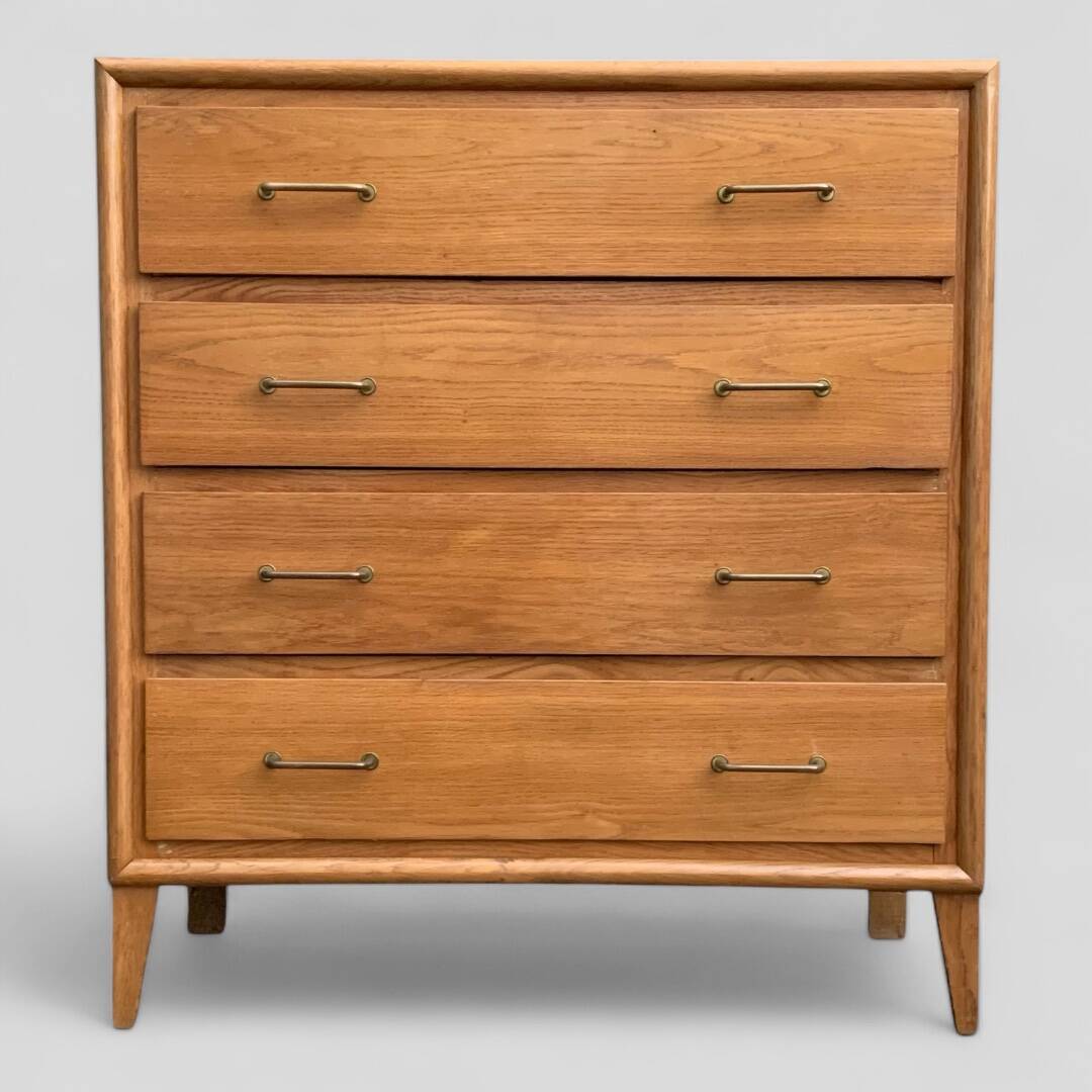 Vintage chest of drawers with compass feet, oak, original patina, 1950s