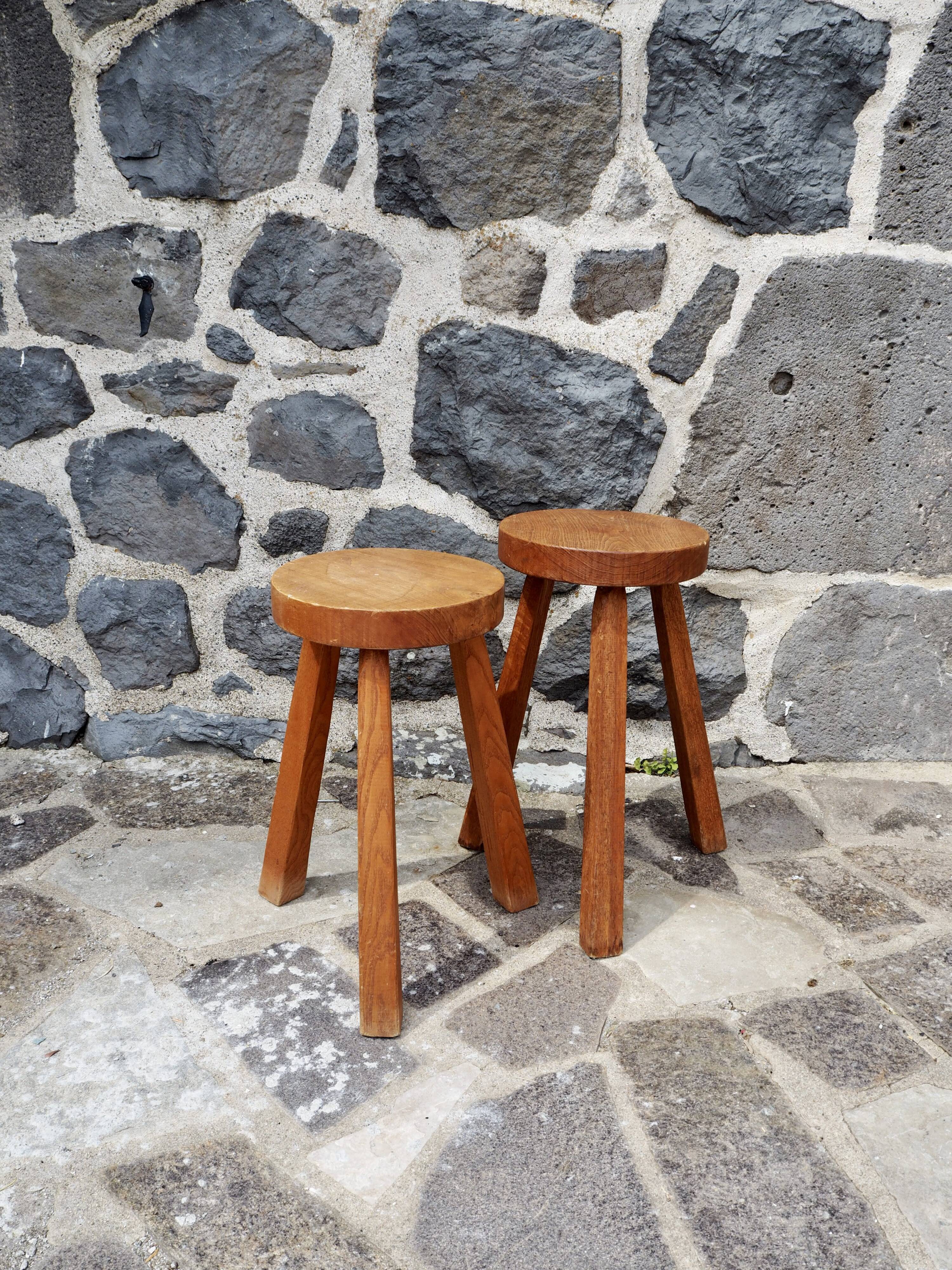 Pair of solid wood tripod stools
