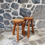 Pair of solid wood tripod stools