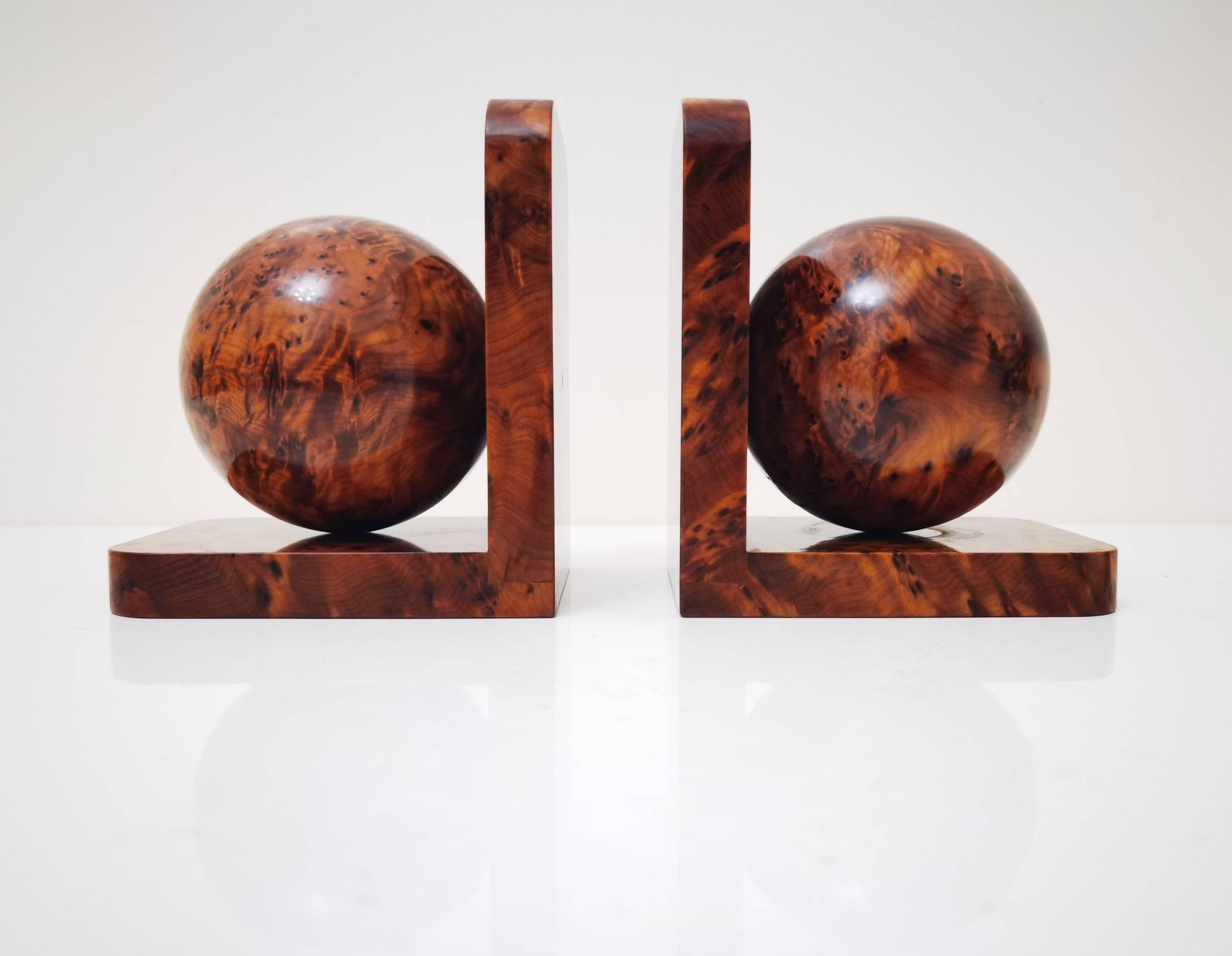 Art Deco Bookends in Solid Polished Burl Wood