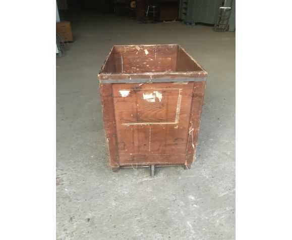 Vintage industrial workshop trolley in wooden rolling crate