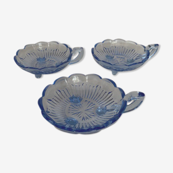 Lot de 3 coupelles bleus en verre