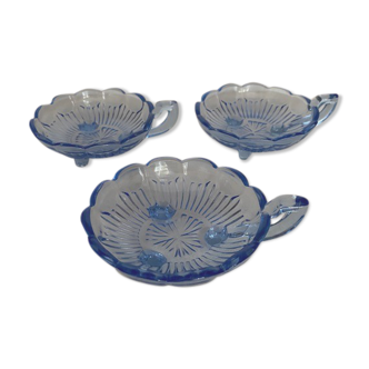 Lot de 3 coupelles bleus en verre