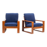 Armchairs in Blue Velvet, 1970s (2 pieces)