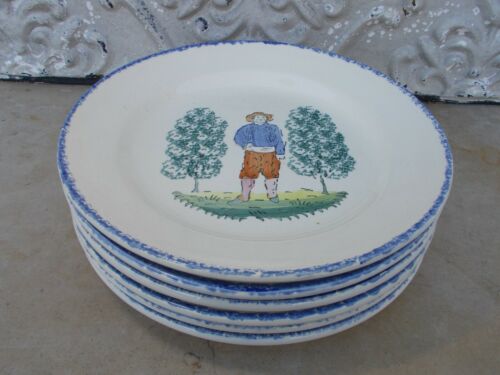 6 flat plates faience St Clément rural décor character