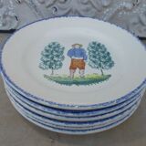 6 flat plates faience St Clément rural décor character