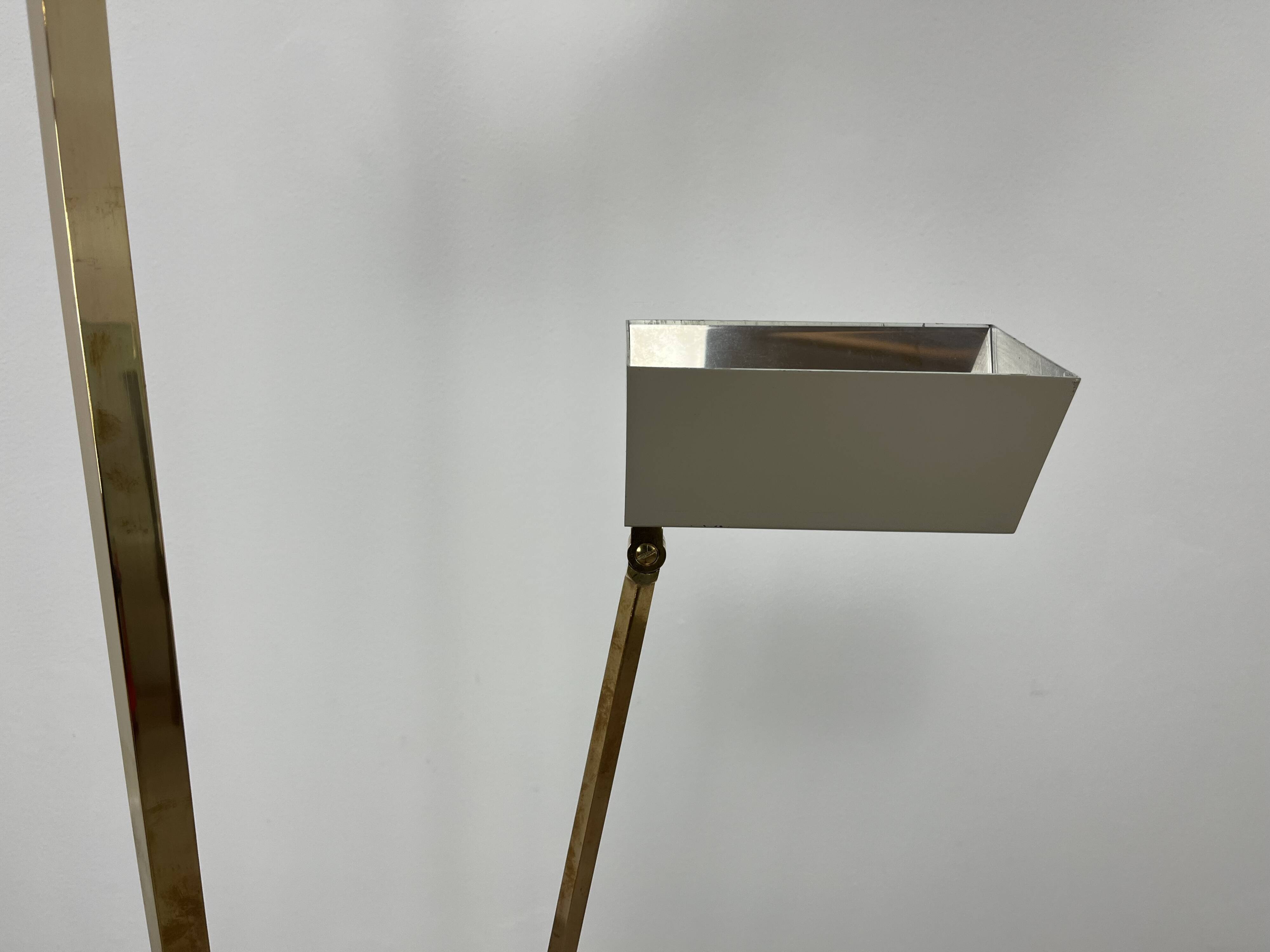 70s design floor lamp, brass and travertine, Hollywood Regency