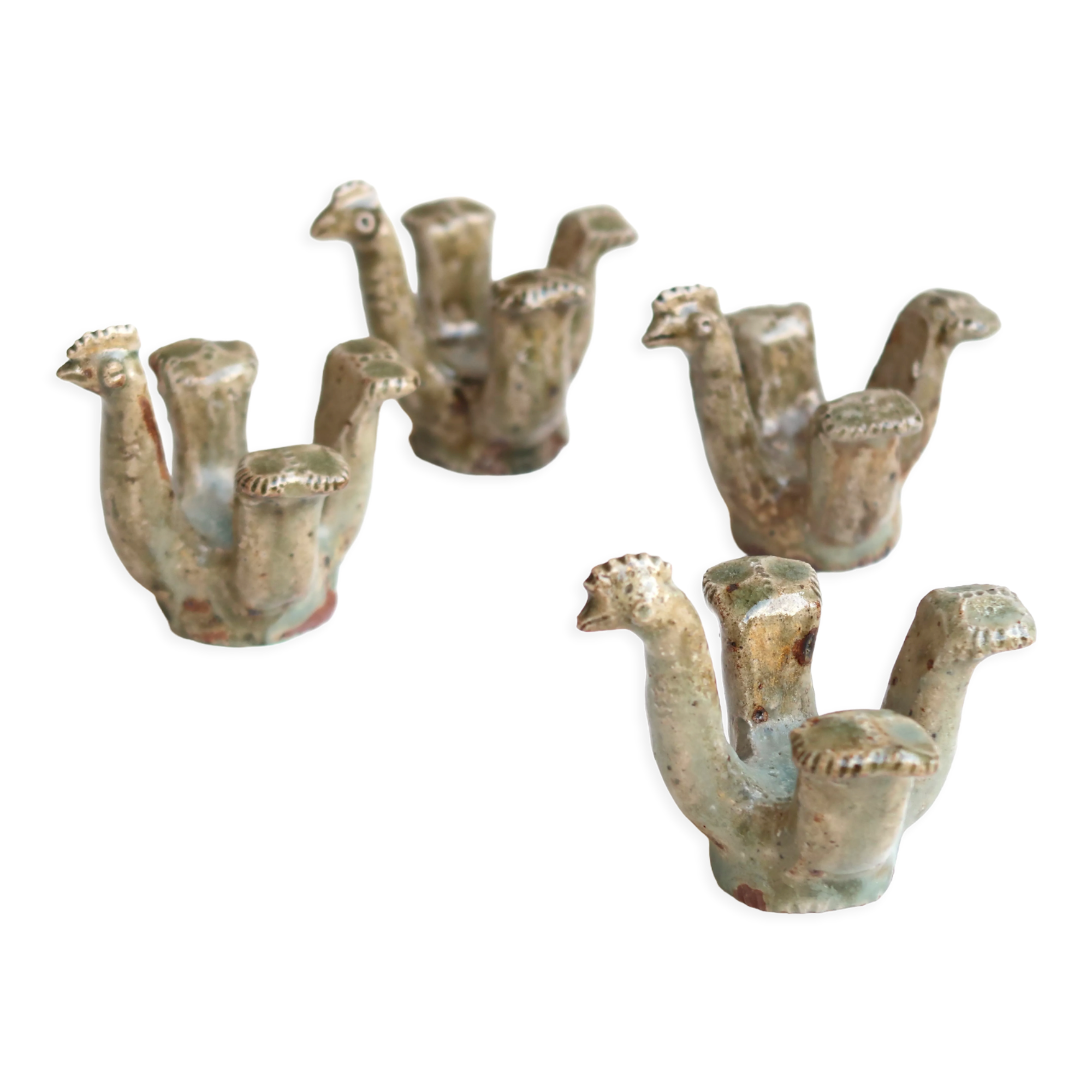 Set de 4 coquetiers " poule " en grès de Jean Lerat, années 60