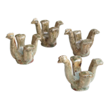 Set de 4 coquetiers " poule " en grès de Jean Lerat, années 60