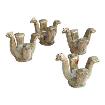 Set of 4 stoneware "hen" egg cups by Jean Lerat, 1960s