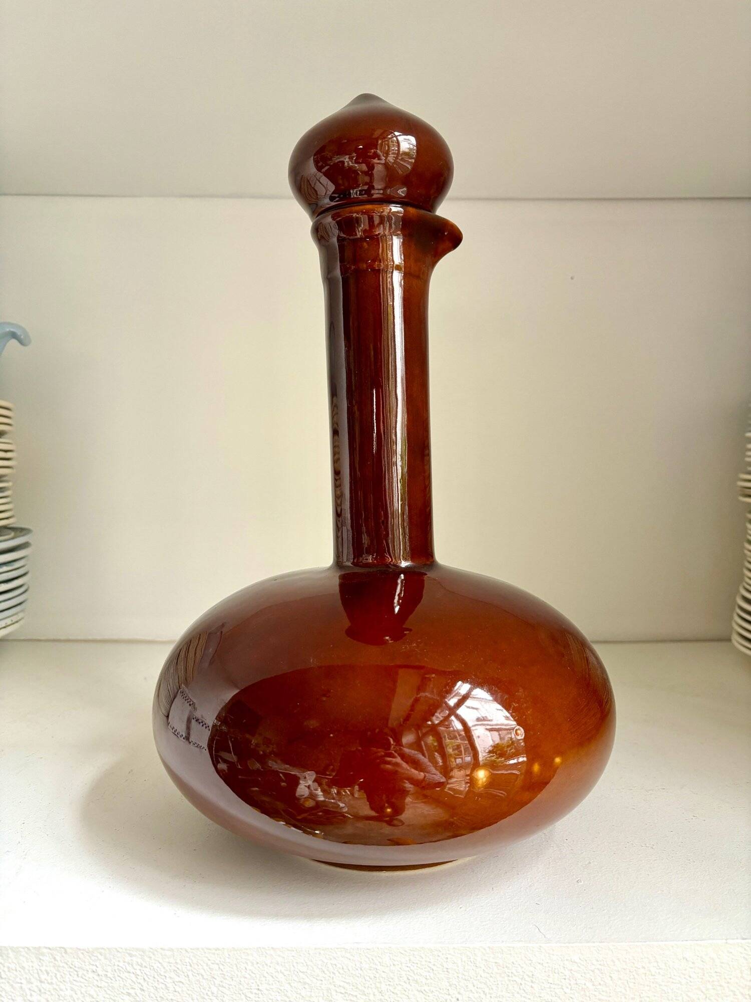 Brown glazed ceramic carafe