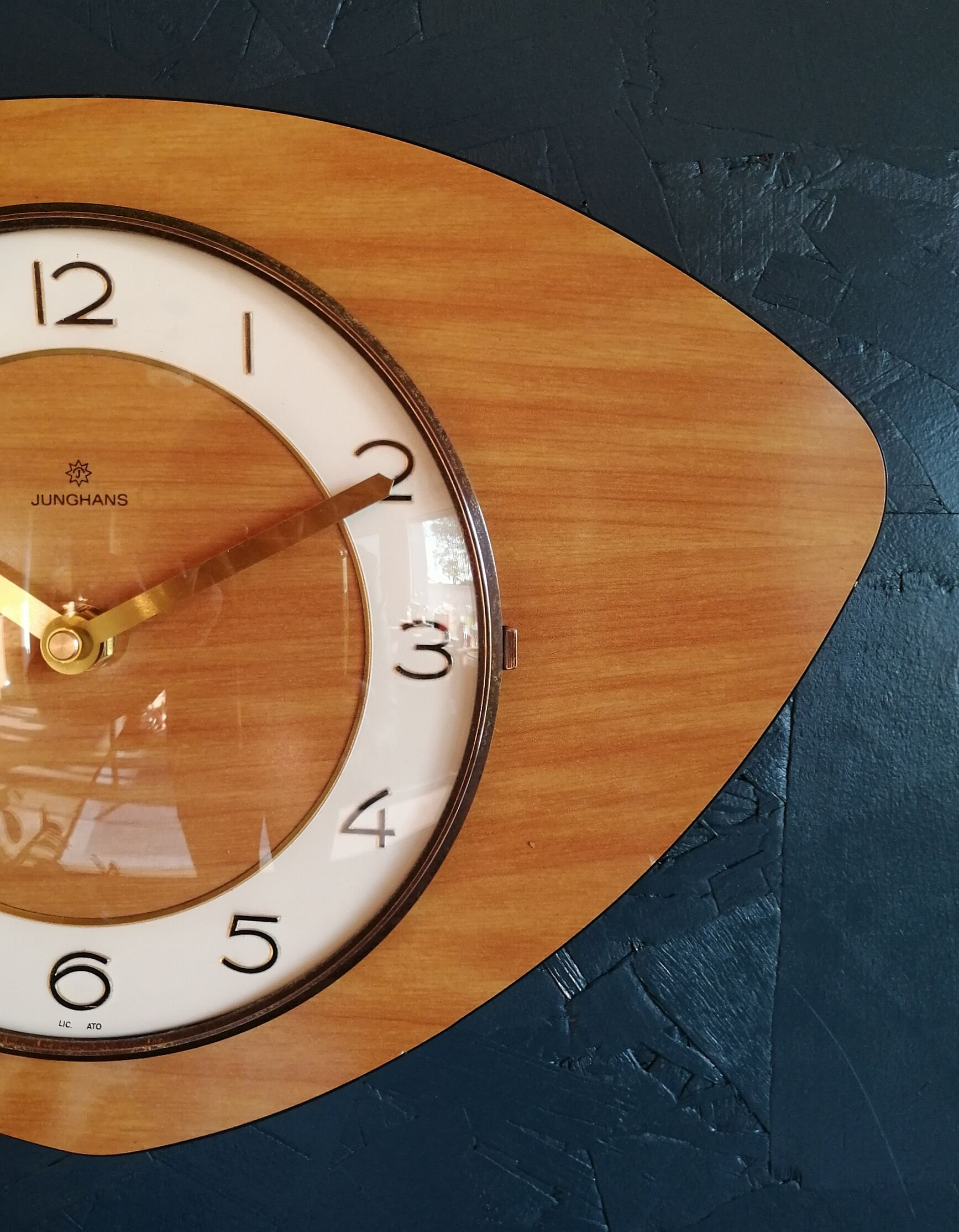 Vintage formica clock silent wall clock "Junghans mahogany"