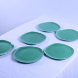 Set of 6 small vintage green plates from Sarreguemines.