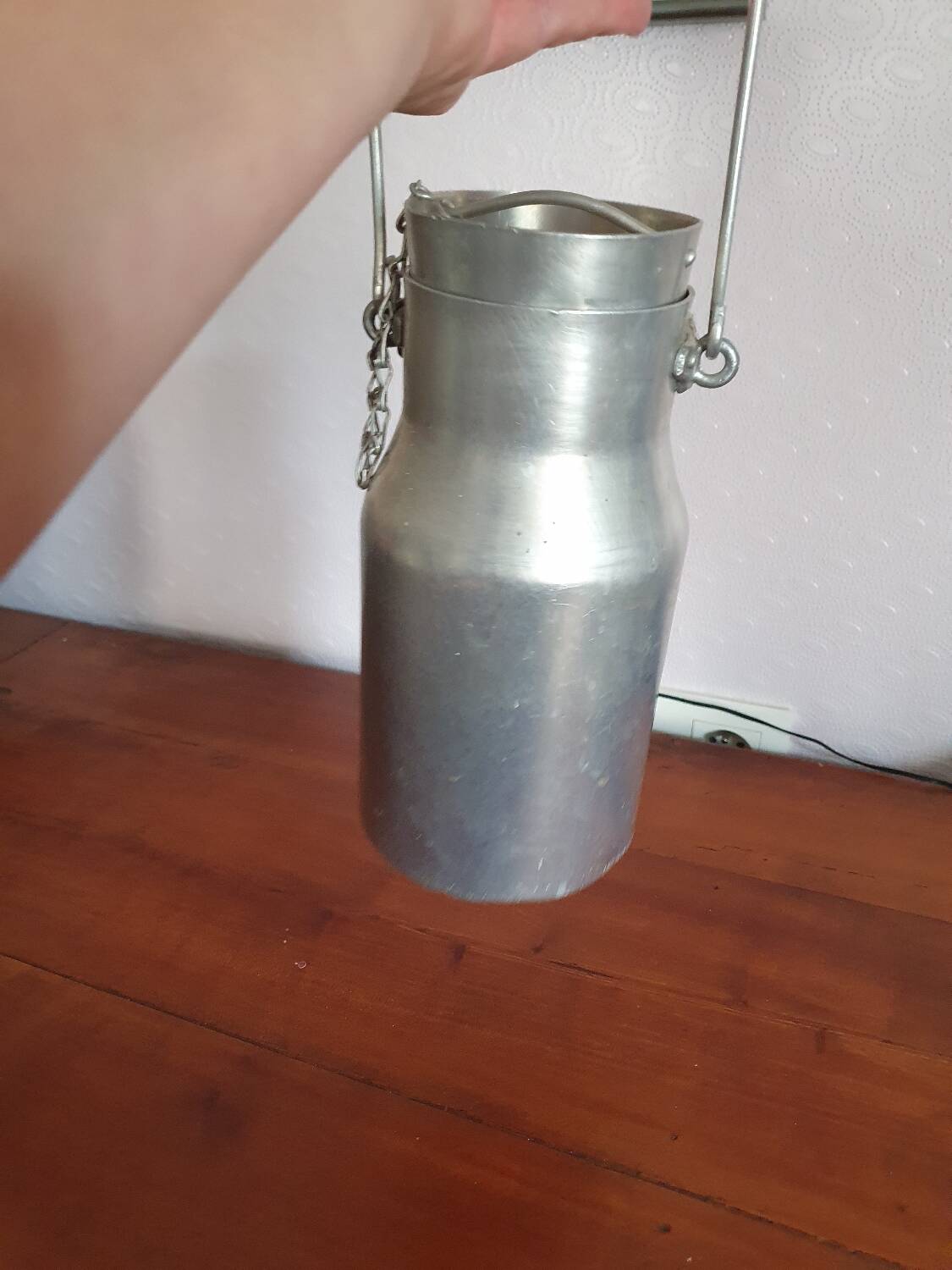 Vintage complete aluminum milk jug milk can