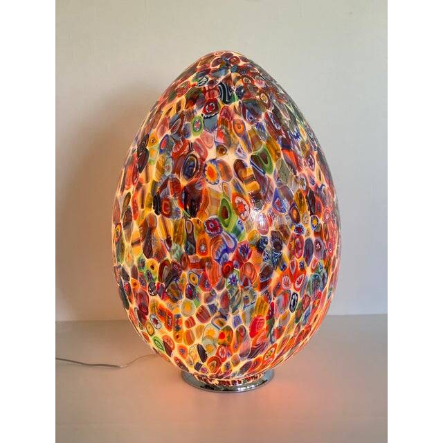 Contemporary Floral Multicolor Murano Style Glass Egg Table Lamp, lot of 2 or a pair of chandeliers