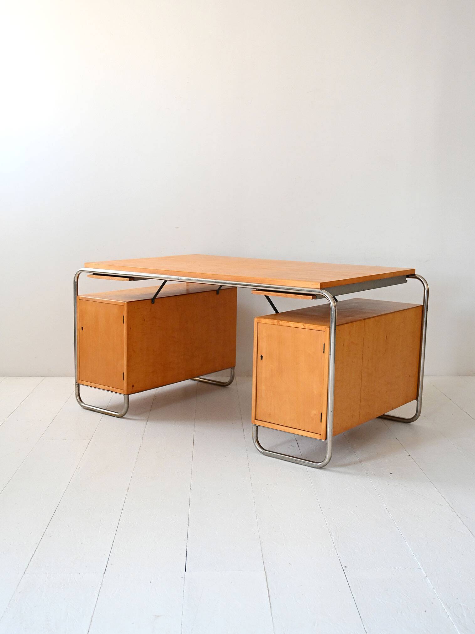 Bureau scandinave en bouleau et acier par Mücke & Melder, années 1930