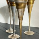 6 Vintage Silver-Plated Brass Champagne Flutes