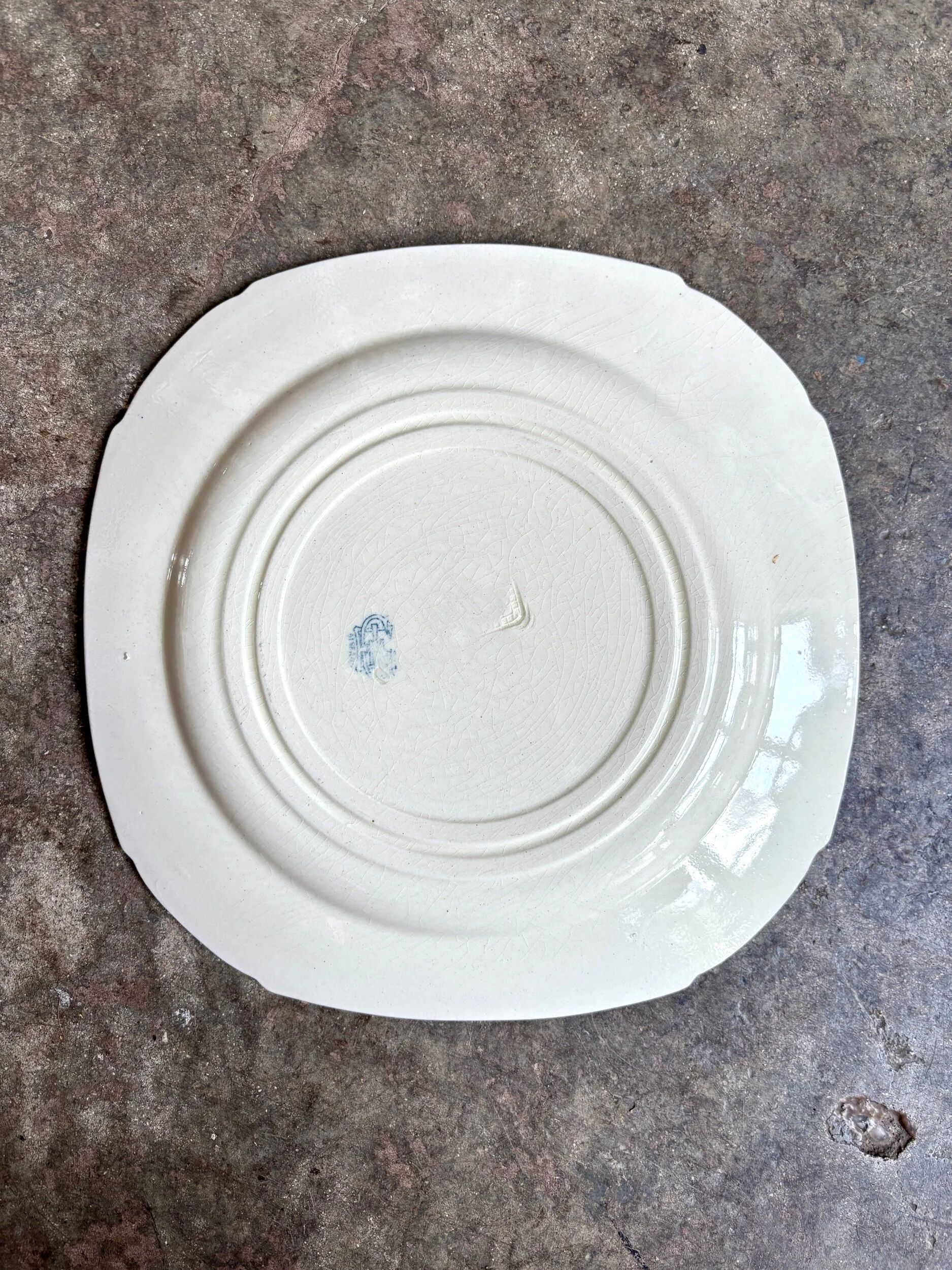 Blue ironstone plate from Gien, "Birds" service, circa 1870, no. 3.
