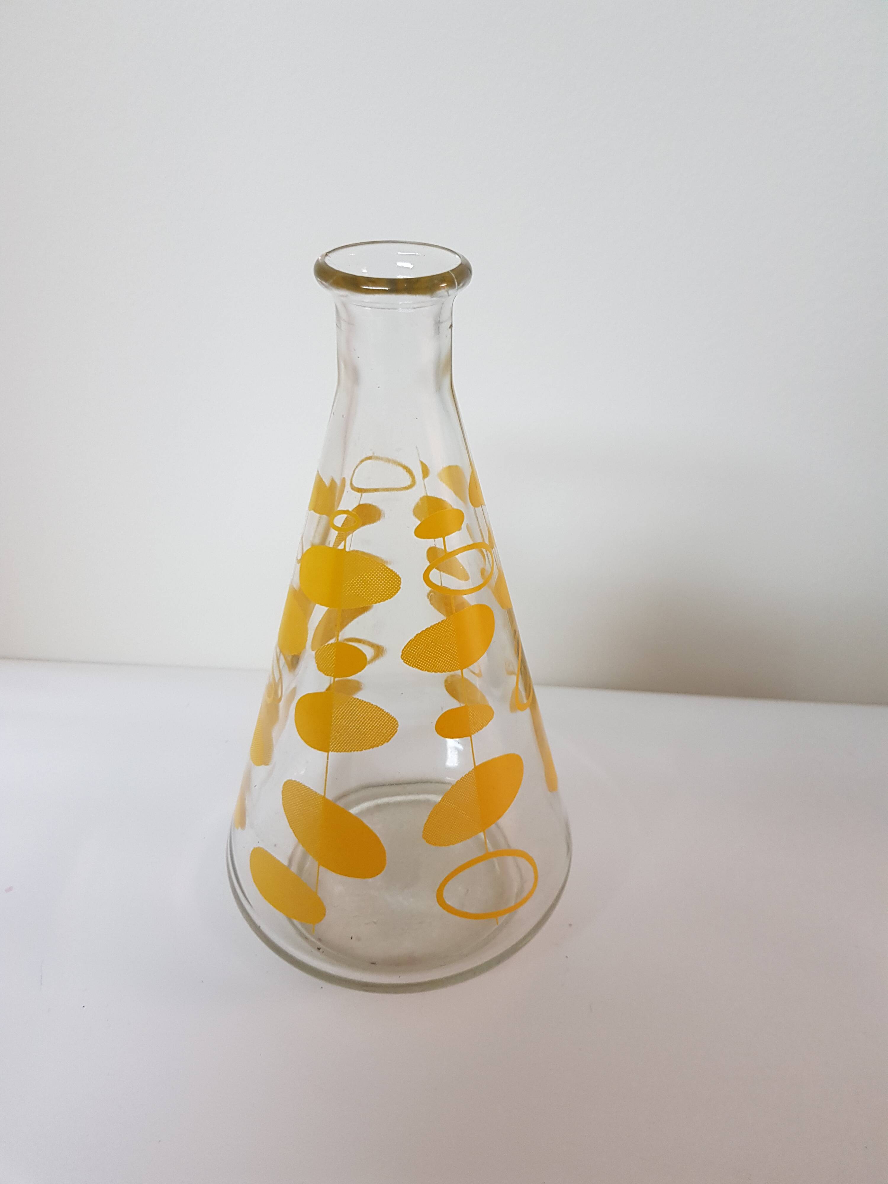 Vintage Yellow Geometric Decor Carafe 60's 70's