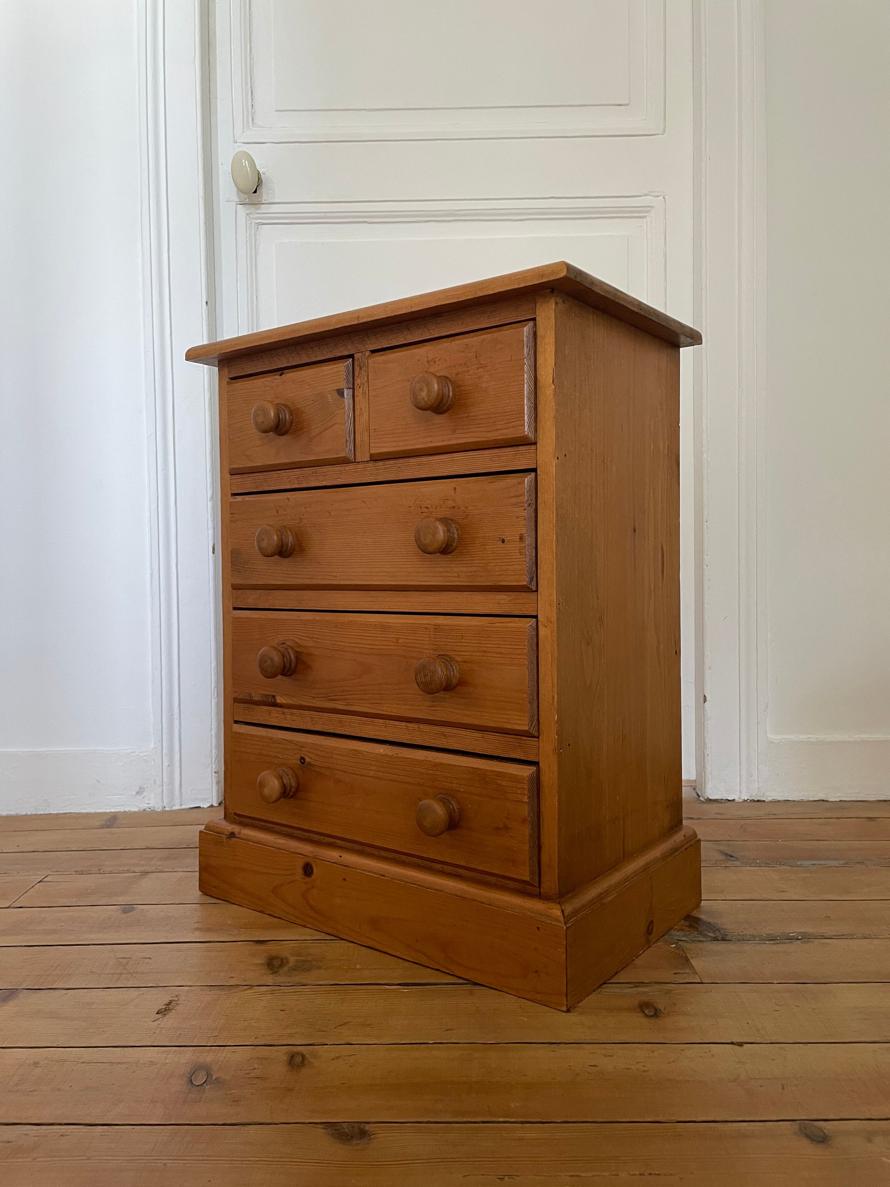 Mini vintage solid pine chest of drawers
