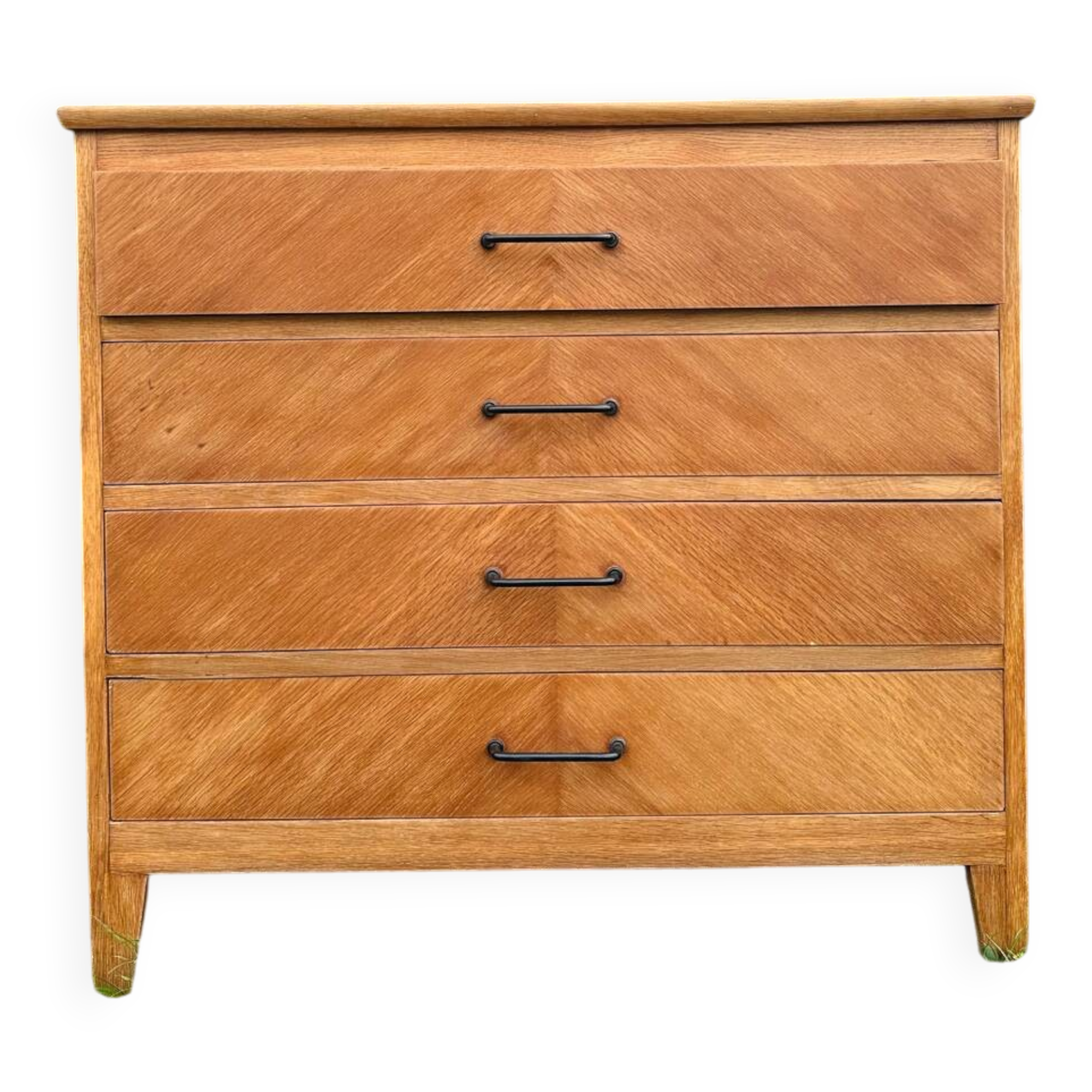Vintage Scandinavian wooden chest of drawers with herringbone pattern - 4 drawers